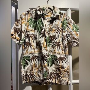 Old Navy Green and Brown Leaf Print Shirt